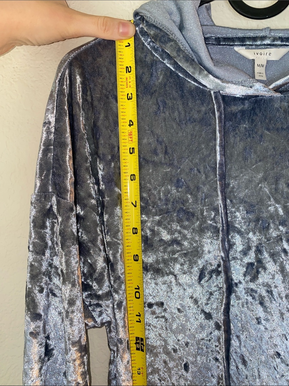🐛Gray-Blue Crushed Velvet Cropped Pull-Over Hoodie! - Picture 4 of 6